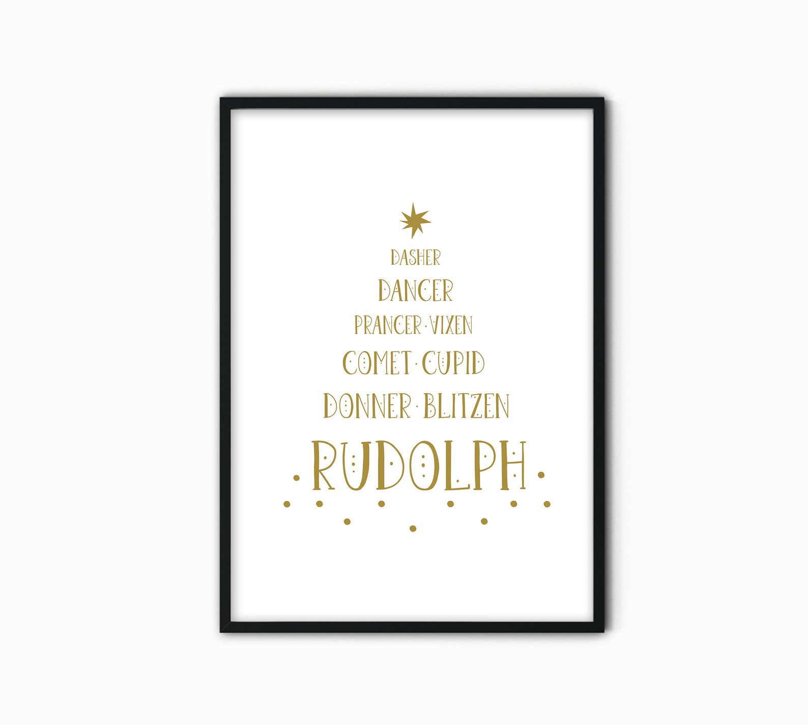 Gold Christmas Reindeer Names Print, Rudolph, Modern Holiday Wall Art ...