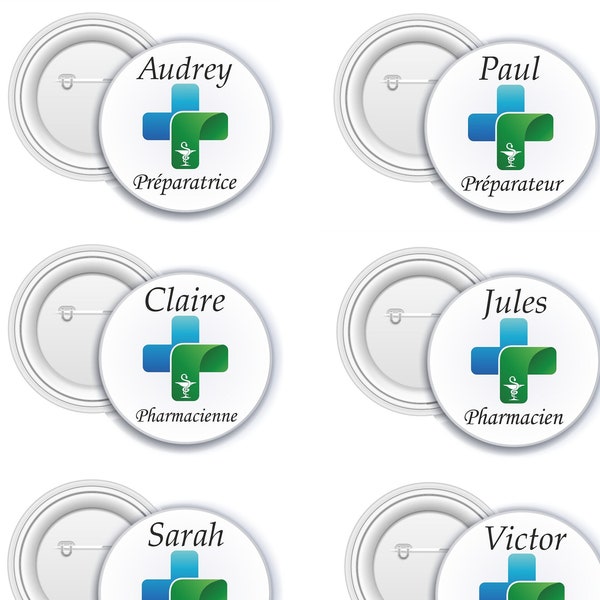Badge à épingle/Pin's Personnalisable Pharmacien, Pharmacienne, Préparateur, préparatrice, Etudiant(e),  Stagiaire, Croix, Caducée,Pharmacie