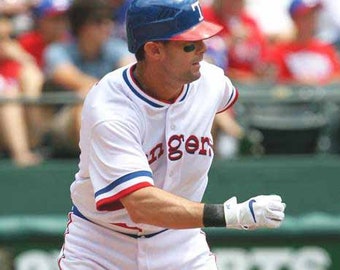 Michael Young Texas Rangers 1970's Home Baseball Throwback 