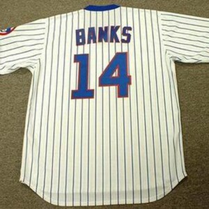 Ernie Banks Autographed P/S Majestic Chicago Cubs Jersey - TriStar