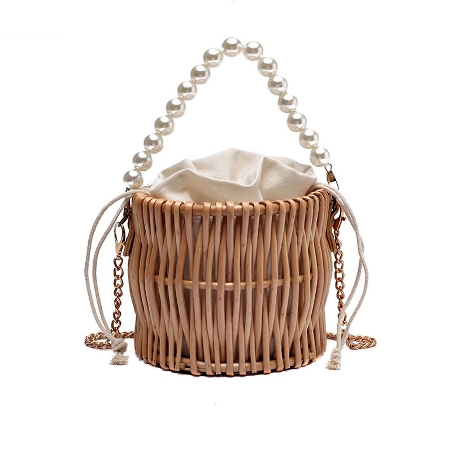 Rattan Handtasche mit Perlengriff | Etsy