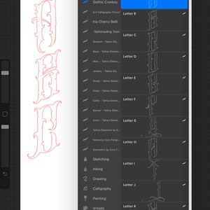 Custom tattoo lettering Procreate brush set