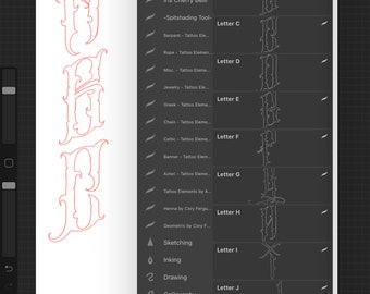 Custom tattoo lettering Procreate brush set