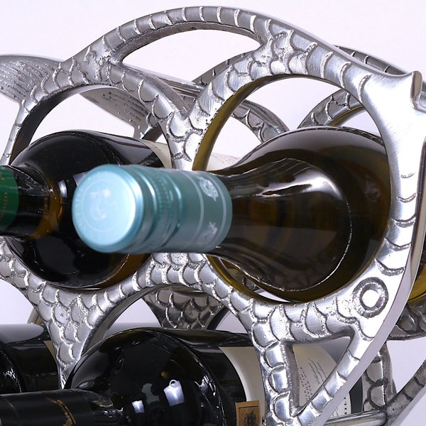 5 Wine Bottle Display Rack - Table Top in Polished Aluminium - 'Gasping Guppy'