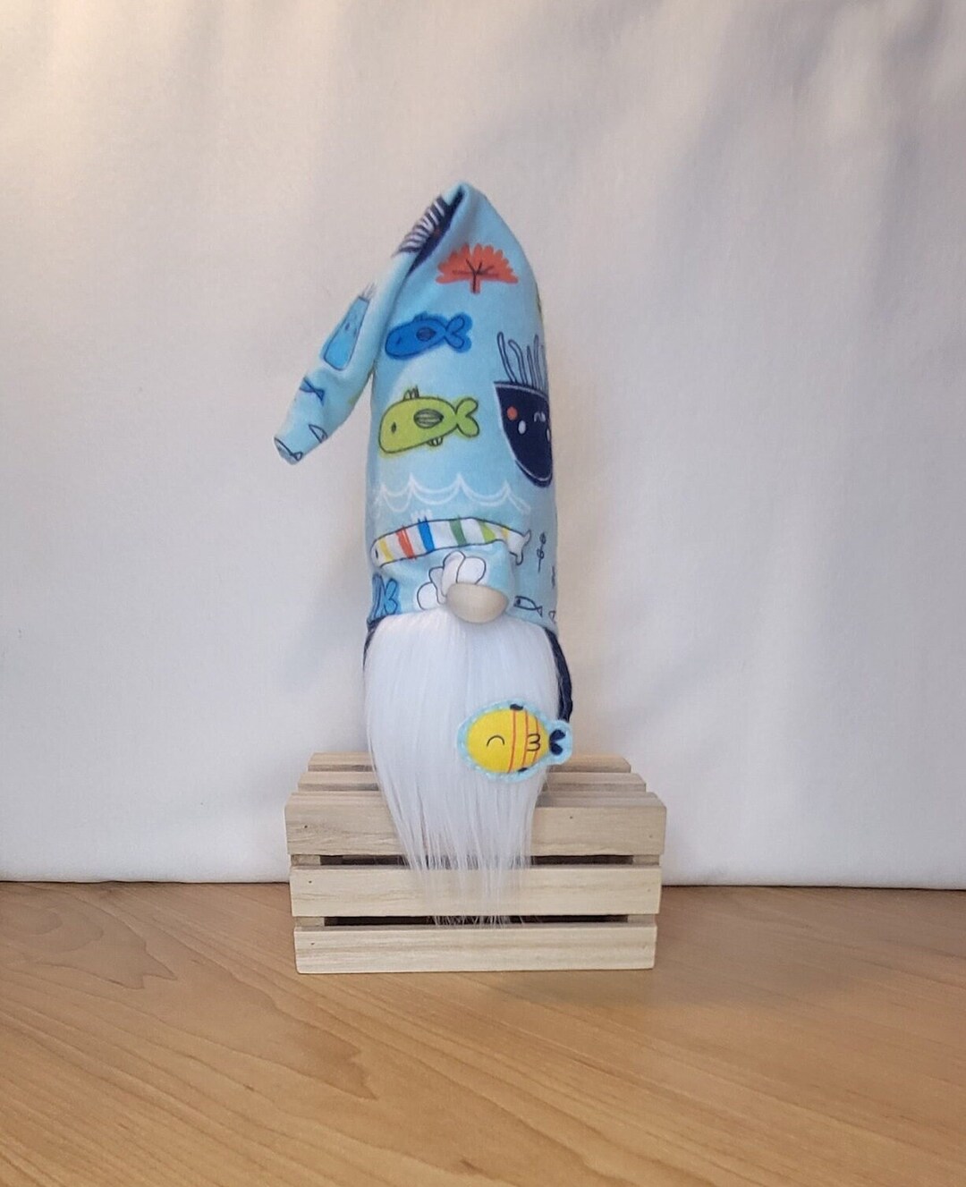 Fish Gnome, Handcrafted Farmhouse, Tiered Tray Accent, Sock Gnome