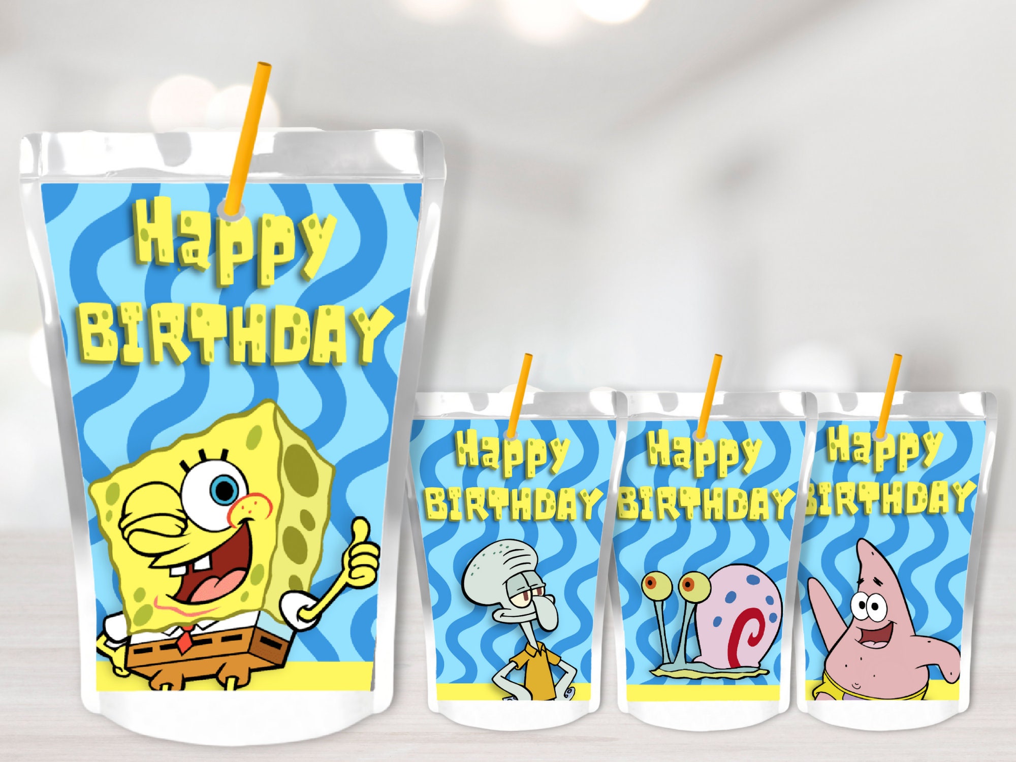 Waterproof Spongebob Water Bottle Labels Spongebob Birthday Etsy
