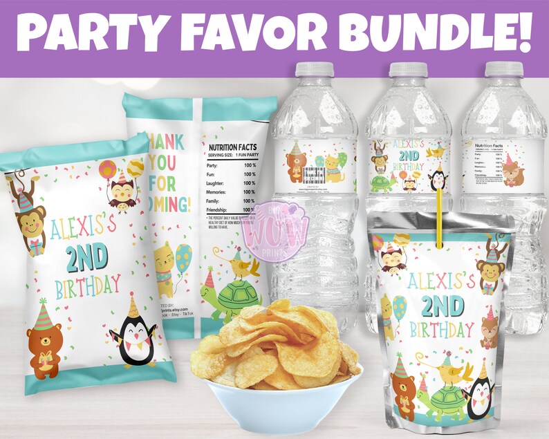 Cute Party Animal Water Bottle Labels Wild One Girl Boy Etsy