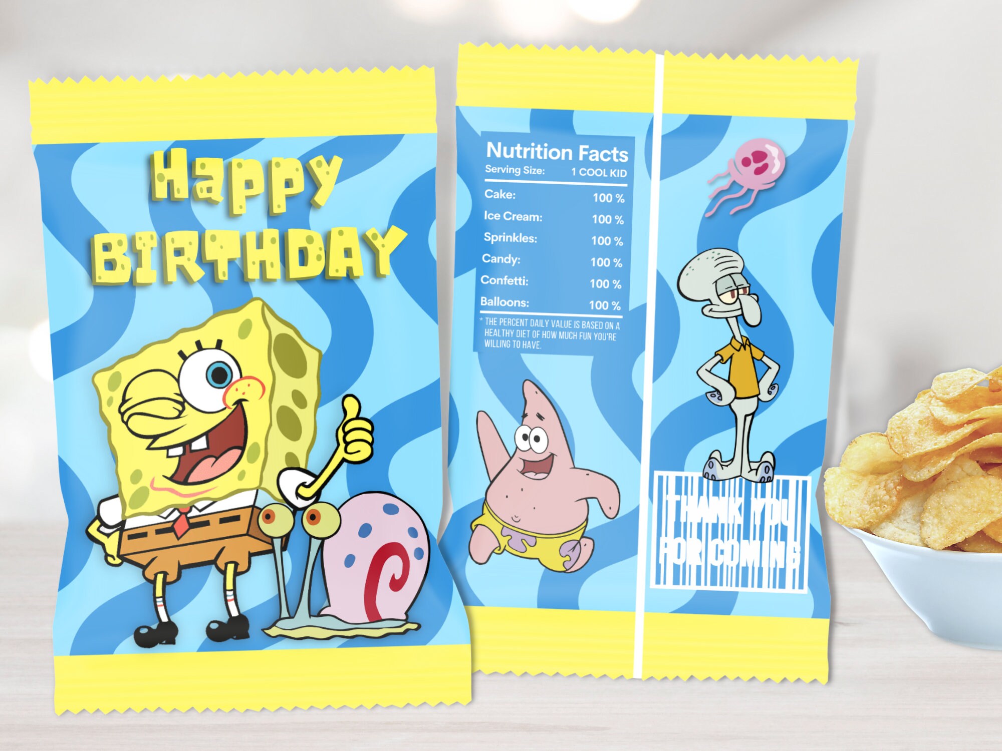 Waterproof Spongebob Water Bottle Labels Spongebob Birthday Etsy