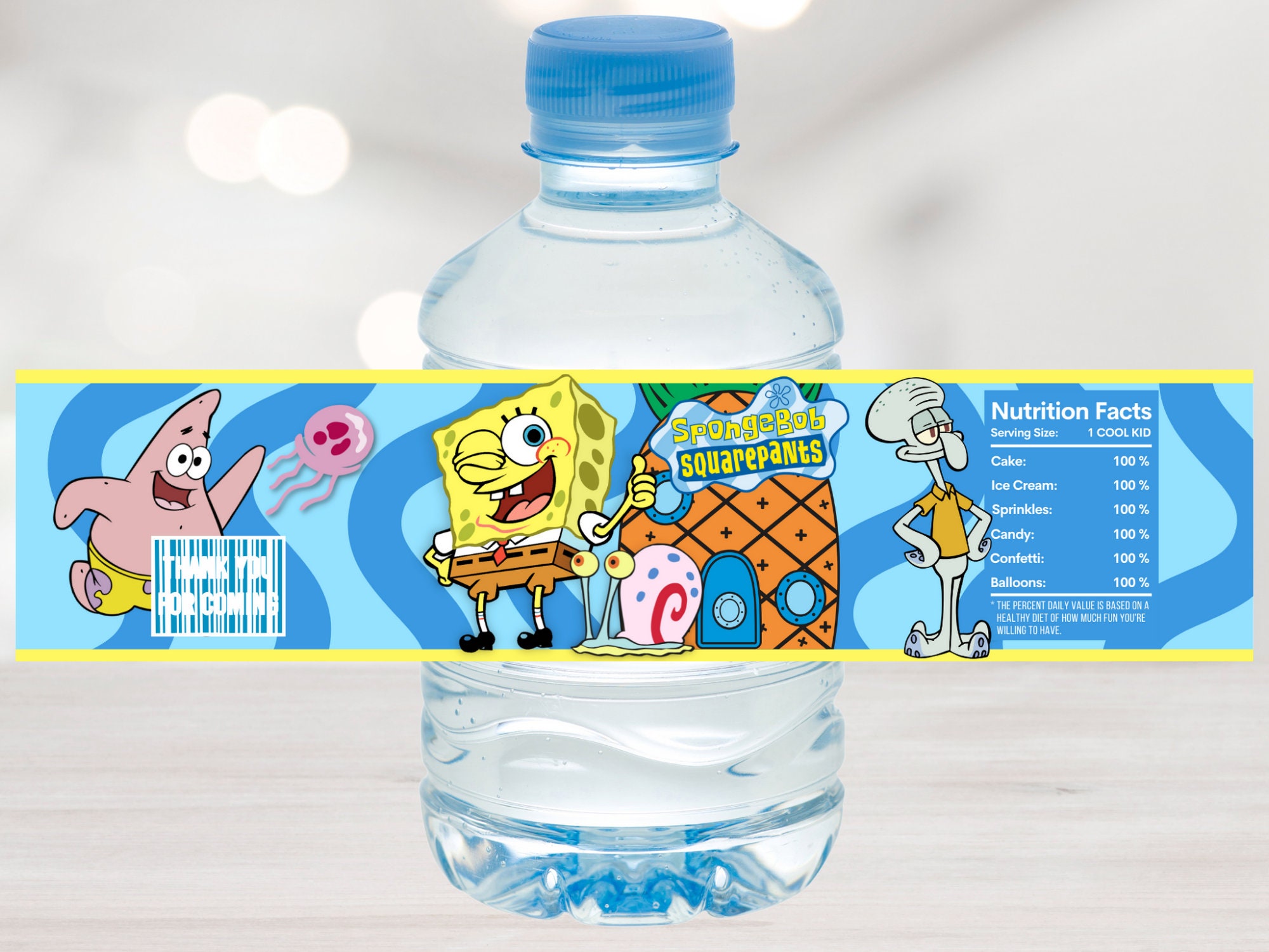 Waterproof Spongebob Water Bottle Labels Spongebob Birthday Etsy