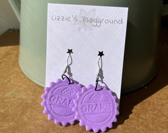 Lavender Grape Soda Cap Drop Earrings! Handmade Polymer Clay Earrings | Retro Earrings | Statement Piece | Vibrant Color