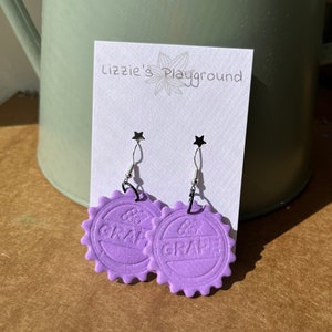 Lavender Grape Soda Cap Danglies ~ Handmade Polymer Clay Earrings