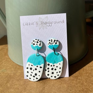 Cow Print and Turquoise Drops ~ Polymer Clay Earrings