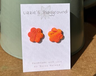 Fiery Red + Orange + Yellow Lava Flower Stud Earrings! Handmade Polymer Clay Earrings | Chic Aesthetic | Statement Piece | Vibrant Color