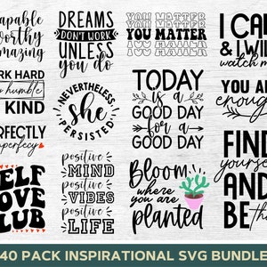Pakiet inspirujących cytatów Svg, motywujące cytaty Svg, inspirujący Svg motywujący Svg zdrowie psychiczne Svg miłość własna Svg plik do cięcia Cricut