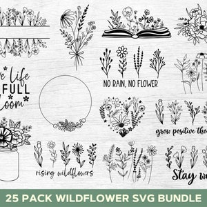 Paquete de flores silvestres, paquete de flores silvestres, svg floral, estancia salvaje svg, flor silvestre svg, marco floral svg, png, camisa svg archivos de corte para cricut