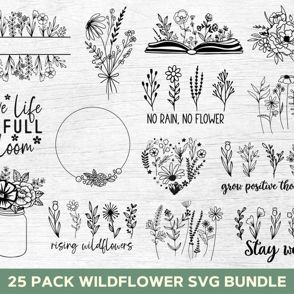 Flower Svg Bundle, Wildflower Svg Bundle, Floral Svg, Stay Wild Svg, Wild Flower Svg, Floral Frame Svg, Png, Shirt Svg Cut Files For Cricut