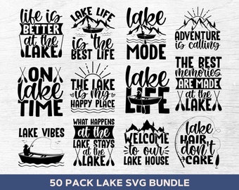 Bundle Svg lac, Svg vie lac, Png lac, Lake House Svg, Svg été, camping Svg, pêche, Svg vacances, couper des fichiers pour Cricut