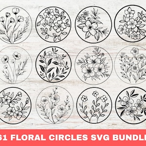 Paquete Svg de círculos florales, Flor Svg, Svg de flores silvestres, Svg floral, Svg de flores silvestres, Archivo Png, Diseño Cricut, Silueta, Descarga instantánea