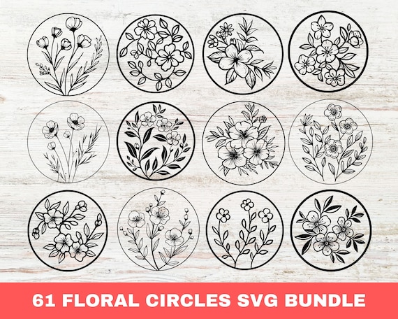 Floral Circles Svg Bundle, Flower Svg, Wildflower Svg, Floral Svg, Wild Flower Svg, Png File, Cricut Design, Silhouette, Instant Download