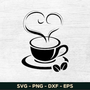 Taza svg, taza con corazón de vapor svg, café svg, taza de café svg, taza de café svg, silueta, corte de archivo cricut