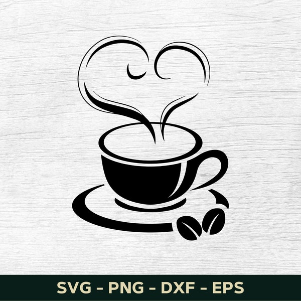 Mug Svg, Mug With Heart Steam Svg, Coffee Svg, Coffee Mug Svg, Coffee Cup Svg, Silhouette, Cut File Cricut