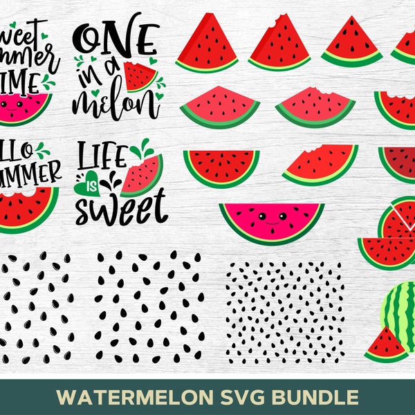 Watermelon Svg Bundle, One In A Melon Svg, Watermelon Png, Watermelon Seeds Svg, Hello Summer Svg, Fruit Svg Silhouette Cut Files For Cricut