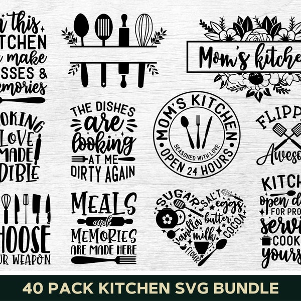 Ensemble de cuisine SVG, signe de cuisine drôle SVG, cuisson SVG, serviette de cuisine SVG, porte-pot SVG, chef SVG, Png, Silhouette, Cricut, fichiers coupés