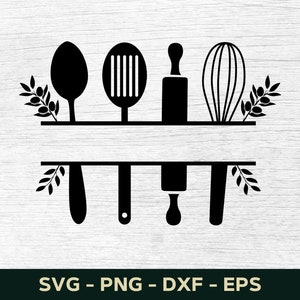 Kitchen Utensils Split Frame Monogram Svg, Kitchen Decor Svg, Kitchen Sign Svg Design, Kitchen Quotes Svg, Silhouette, Cricut, Cut Files