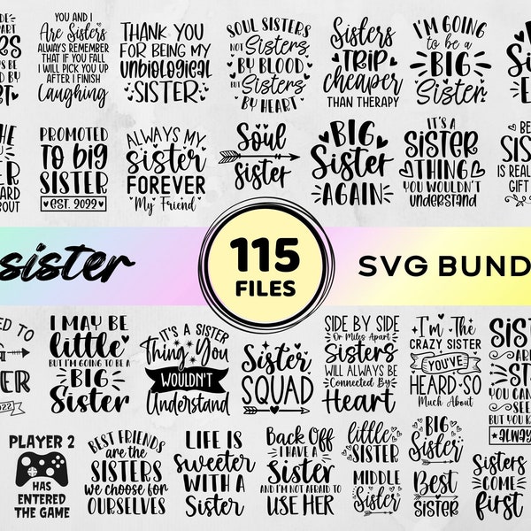 Pacchetto Svg Big Sister, Citazioni della sorella Svg, Sorellanza Svg, File Svg della sorella divertente per Cricut, Sorella detti Svg Design, File di taglio, Silhouette