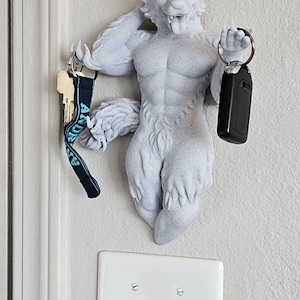 Buff Wolf Furry, Key Hook For Wall, Werewolf Accessory, Circle Key Chain Lanyard Holder, Fursona, Anthropomorphic Animal Character, Art image 2