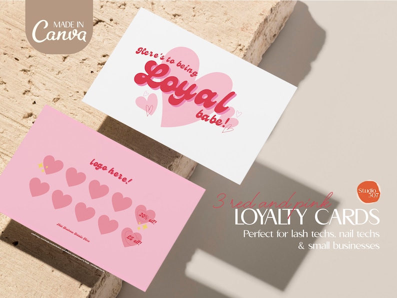 3 Loyalty Card Designs - Perfect for Beauty Businesses - Customisable Canva Template - Super Cute Design! 