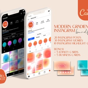 Social Media Template Bundle - Customisable - Canva Templates - Post + Story Designs - Highlight Covers - FREE Loyalty & Business Cards
