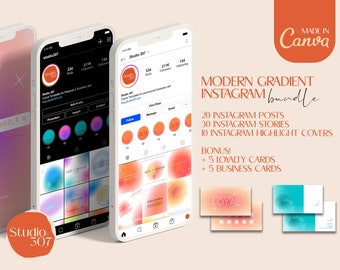 Social Media Template Bundle - Customisable - Canva Templates - Post + Story Designs - Highlight Covers - FREE Loyalty & Business Cards