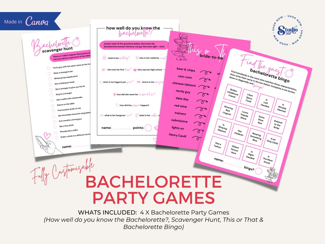 Bachelorette Party Games - Drinking Game - Editable Printable Drinking ...