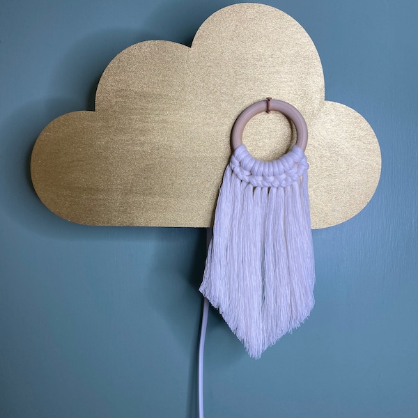 Wandlampe Kinderzimmer Erwachsene Wolke Gold Makramee Lampe Kinder Babyzimmer Ausstattung Licht Geschenkidee Geburtstag