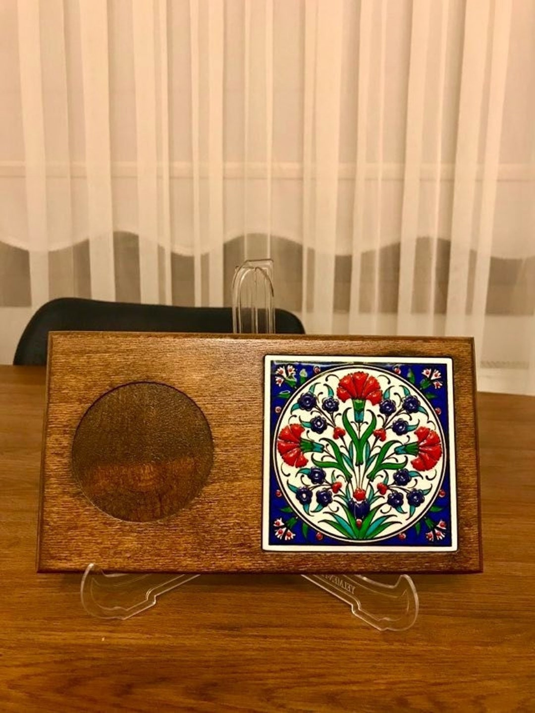 Glazed Ceramic Wooden Coffee Tray Small Coffee Service Tray, Turkish