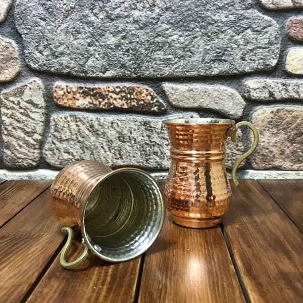 Traditional Handmade %100 Real Copper Ottoman Style Mug|Ayran Cup| Turkish Copper Mug