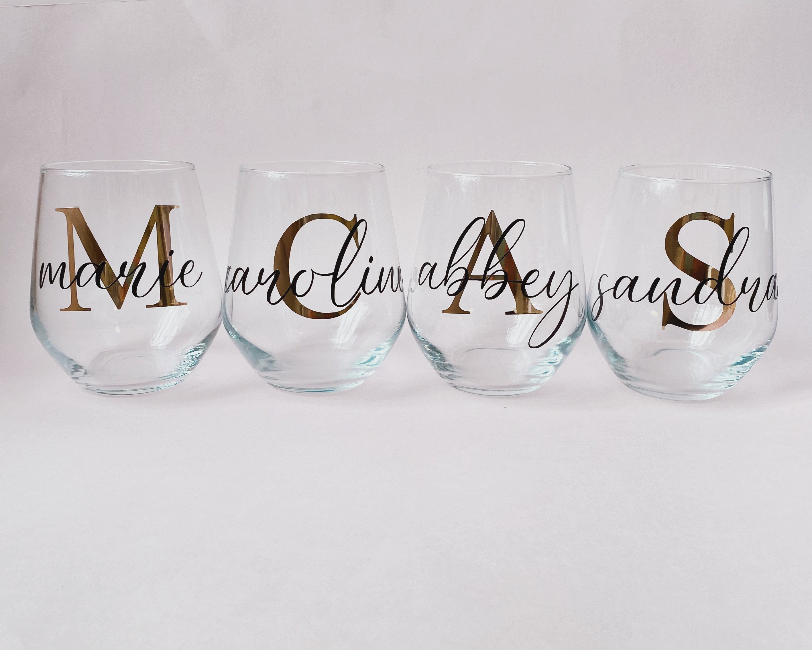 Personalised Stemless Wine Glass Rose Gold Foil Silver Etsy Australia