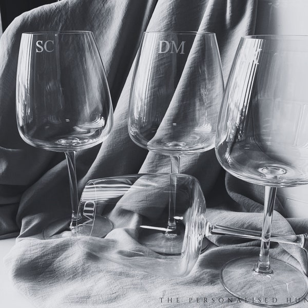Eternally Etched Personalised Monogram Glass | Custom Glass | Coupe Stemless Red Wine White Wine |