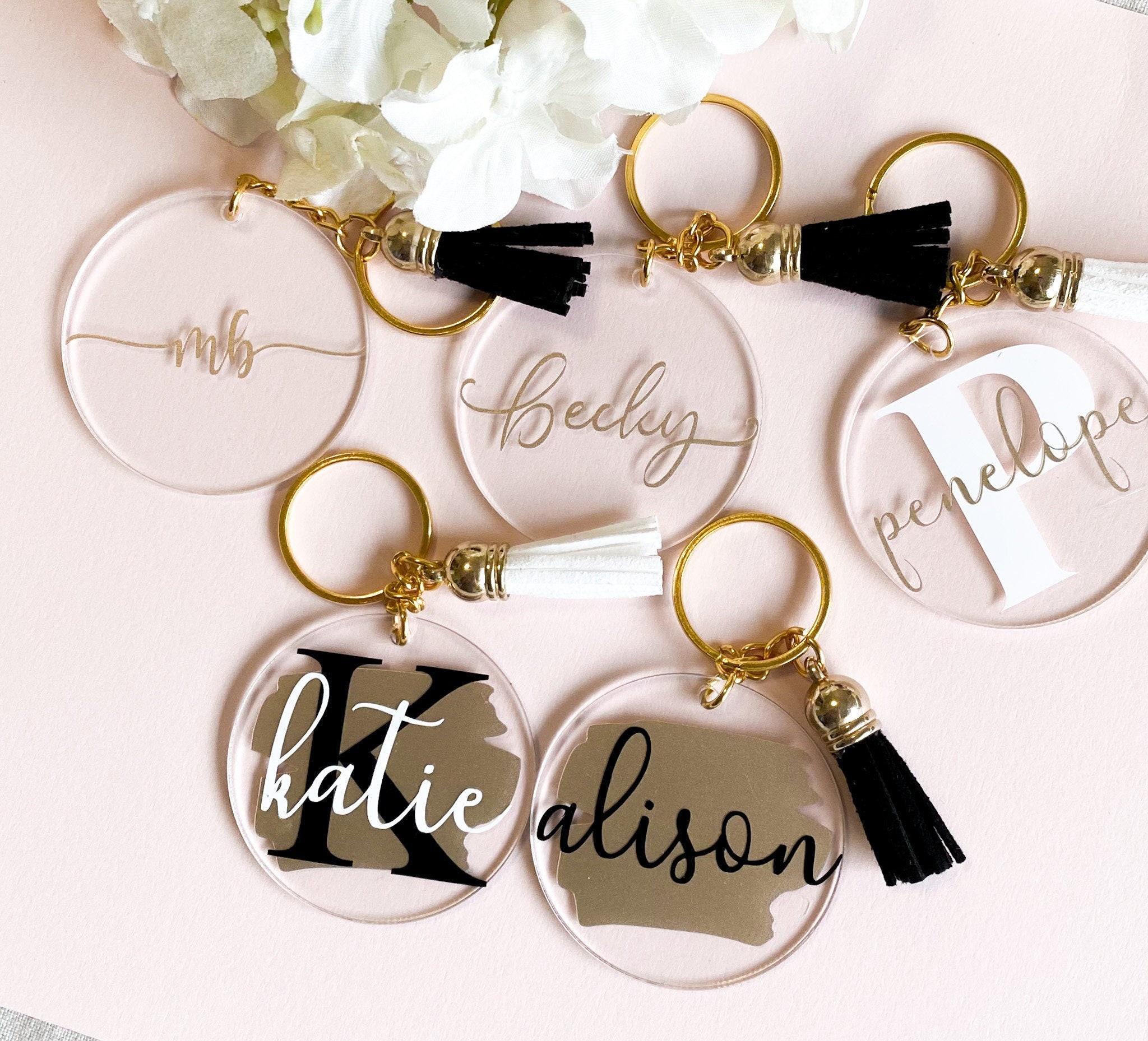 small gift keychain present Initial acrylic keyring with tassel