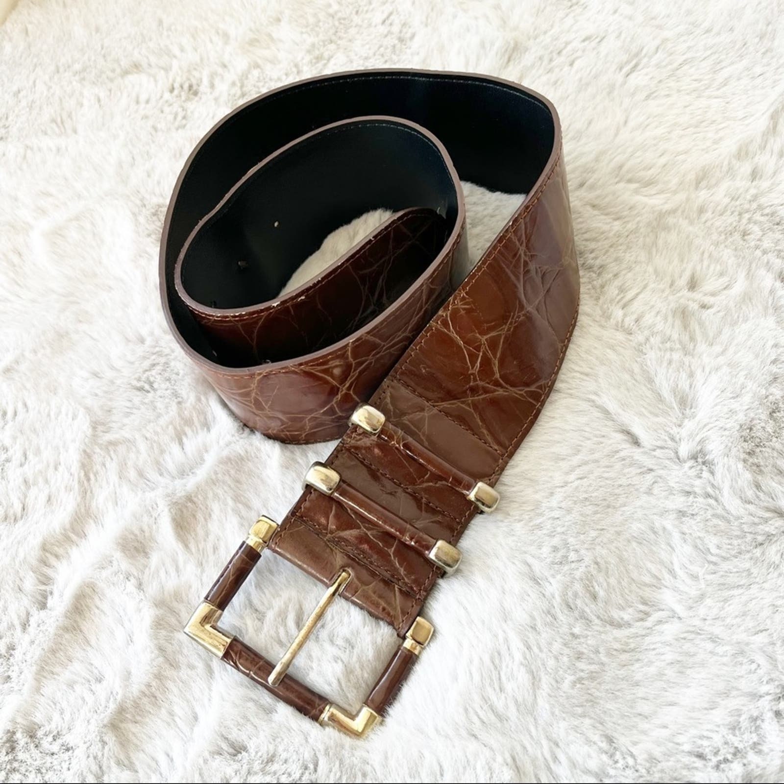 VINTAGE Brown Textured Leather Belt W/ Gold Hardware - Etsy