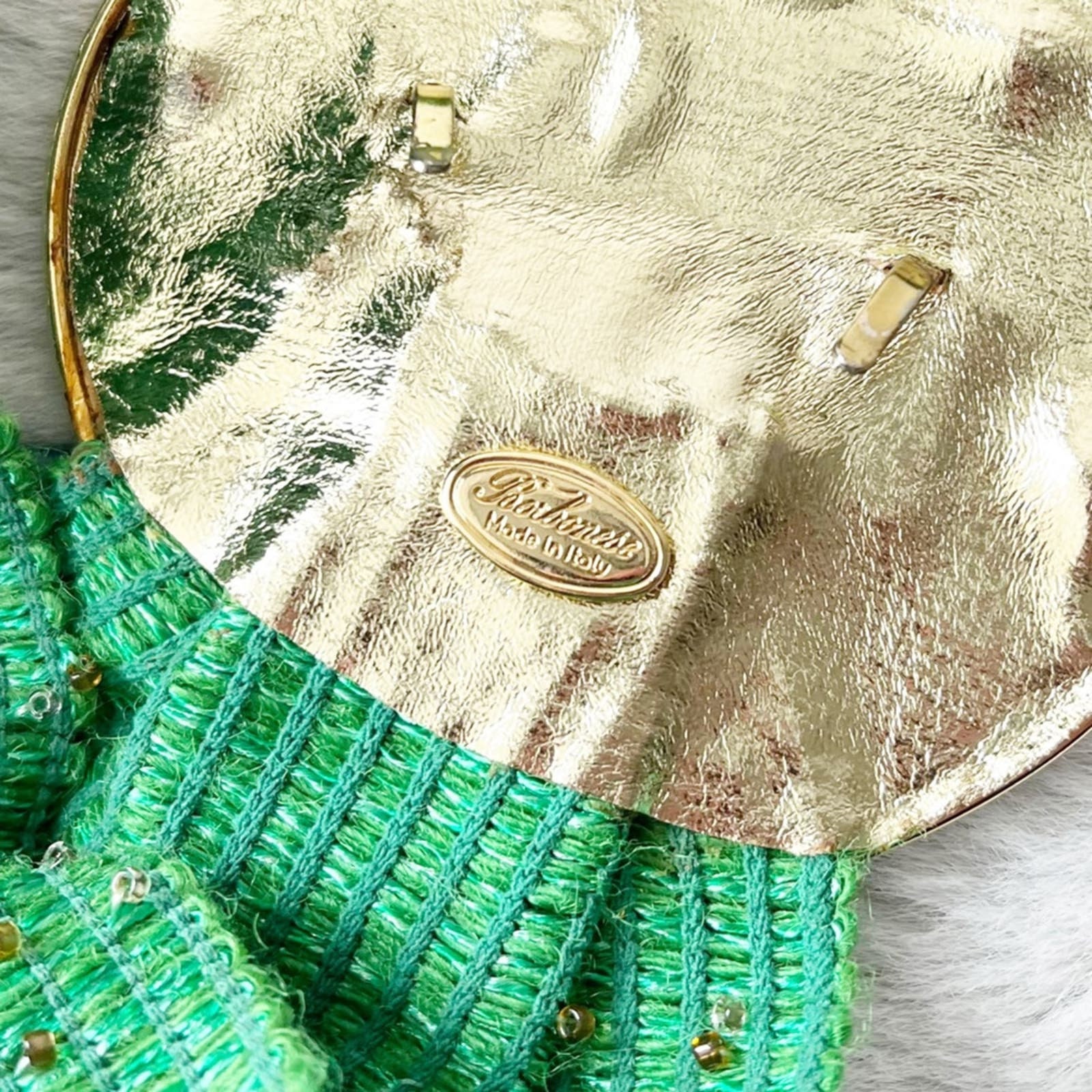 BORBONESE Vintage 1980s Green Stretchy Beaded Belt With Gold 