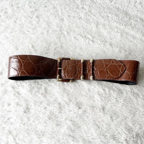 VINTAGE Brown Textured Leather Belt W/ Gold Hardware - Etsy