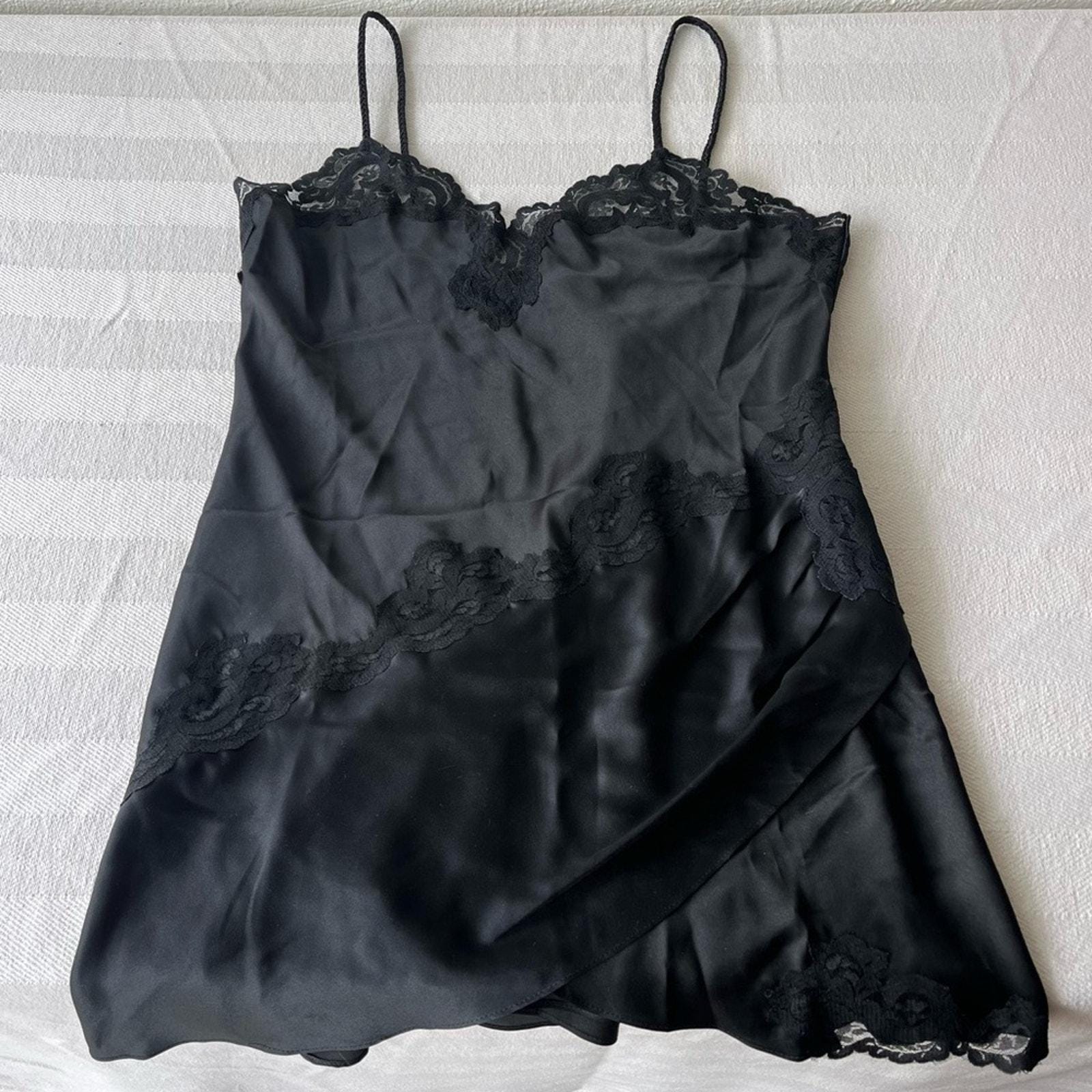 Chemise De Nuit Babydoll Victoria's Secret - Satin Noir Et Dentelle - Taille M - Vintage