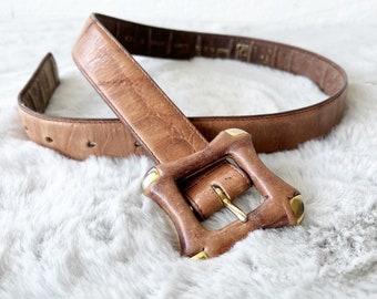 VINTAGE the Ritz Light Brown Leather Belt With Square  display picture 3