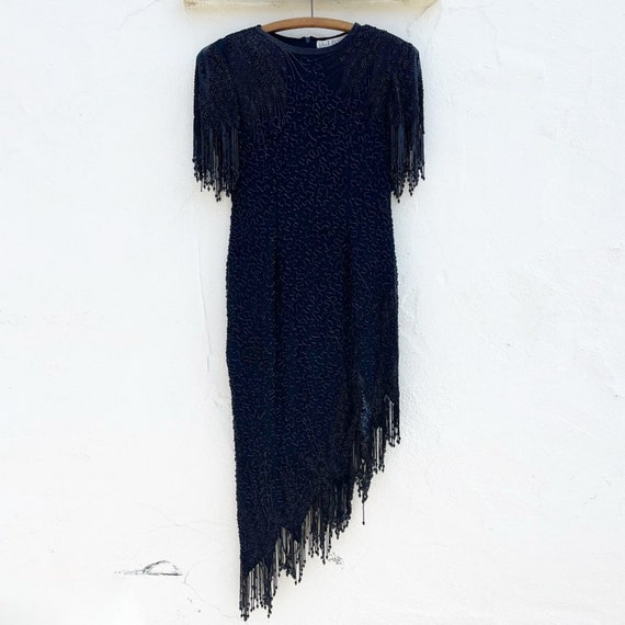 aj bari beaded dress Vintage Black Asymmetrical Short Sleeve Formal Bari Black Dress. Dresser & Chest Mother Of The Bride color:heather grey
