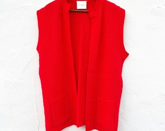 VINTAGE Rochelle chaleco suéter de punto rojo