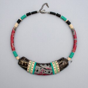 Impress with your old dress! Statement handmade necklace. Polymer clay collar necklace.