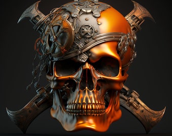 A Bold Adventure with the Skull Pirate Steel and Orange // Vent | Digital Download| Wall Art | Home Decor | Artwork