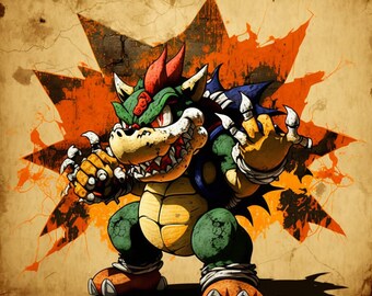 Poster Bowser: The King of Koopas poster yellow orange green gamer decor | Digital Download| Wall Art | Home Decor | Artwork | Printable